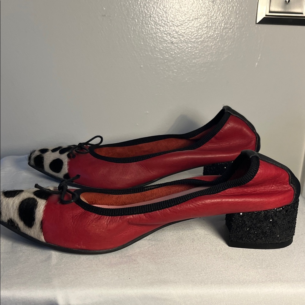 Statement Italian Red and Black Women's  shoes horse hair polka dot toes size 39 - Picture 7 of 9